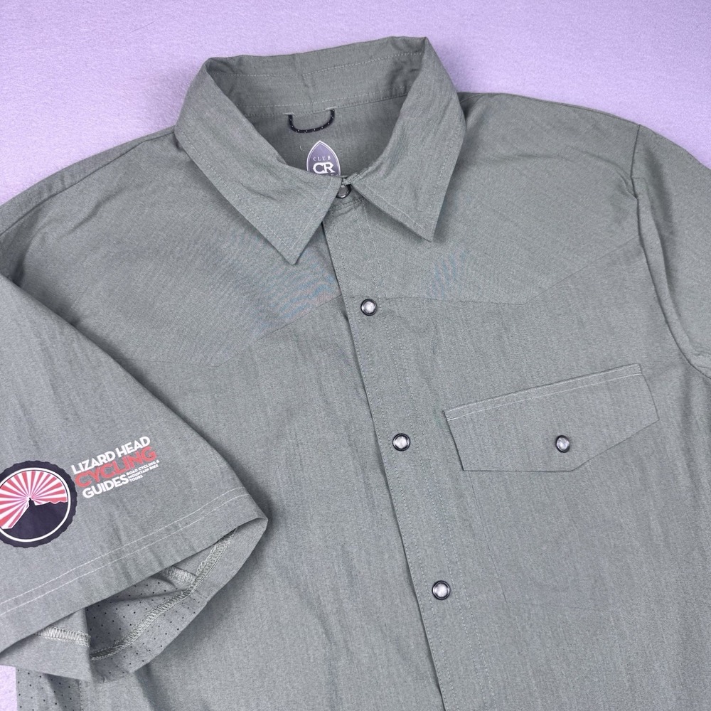 Club Ride Snap Button Shirt M Green Cycling Outdoor Gorp Performance Logo Bike